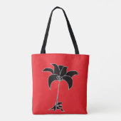 Zwarte Bloemen Rood Tote Bag (Achterkant)
