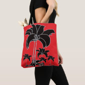 Zwarte Bloemen Rood Tote Bag (Dichtbij)