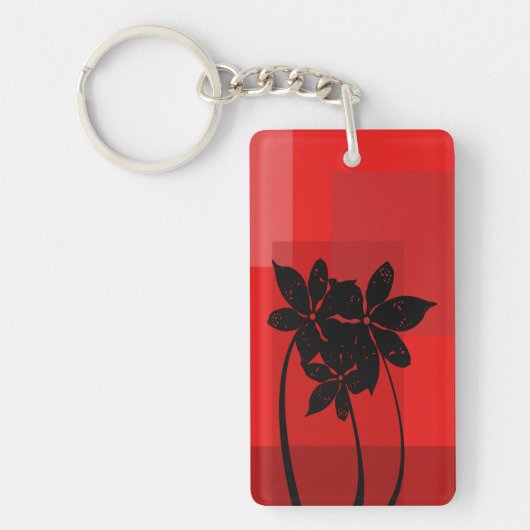 Zwarte bloemen sleutelhanger (Voorkant)