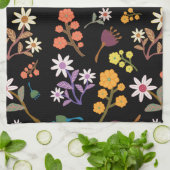 Zwarte Bloemen  Theedoek (Gevouwen)