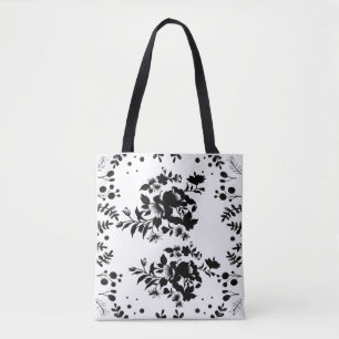 Zwarte bloemen tote bag
