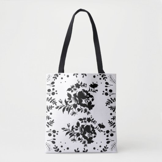 Zwarte bloemen  tote bag (Voorkant)