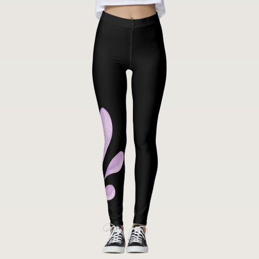 Zwarte Bloemen Waterverf Yoga Broek Leggings (Voorkant)