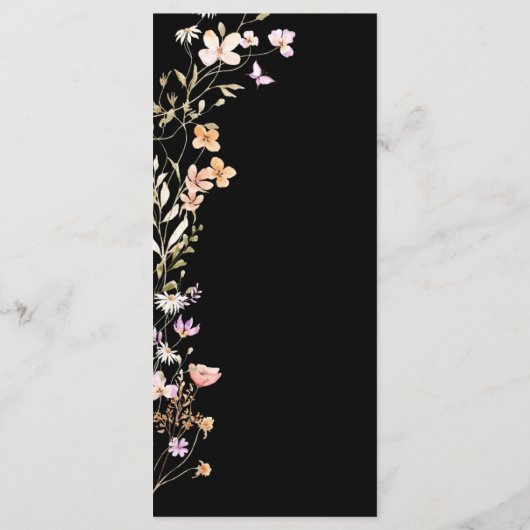 Zwarte Bloemen Wedding Event Menu Tafel Decor (Achterkant)