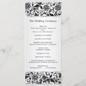 Zwarte bloemen wervelingen op zilver Wedding Progr Programmakaart (Achterkant)