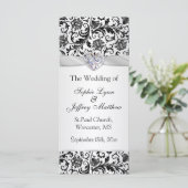 Zwarte bloemen wervelingen op zilver Wedding Progr Programmakaart (Staand voorkant)
