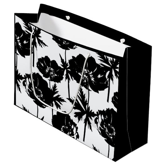 Zwarte bloemen, wit, zwart groot cadeauzakje (Voorkant Gekanteld)