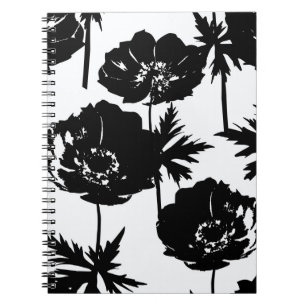 Zwarte bloemen, wit, zwart notitieboek