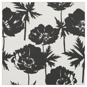 Zwarte bloemen, wit, zwart stof