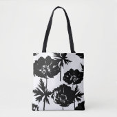 Zwarte bloemen, wit, zwart tote bag (Voorkant)
