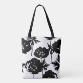 Zwarte bloemen, wit, zwart tote bag (Achterkant)