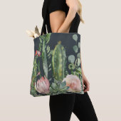 ZWARTE BLOEMEN WOESTIJN CACTI BLADEREN WATERVERF B TOTE BAG (Dichtbij)