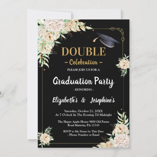 zwarte bloemenblos Joint Graduation Party 2 foto's Kaart (Voorkant)