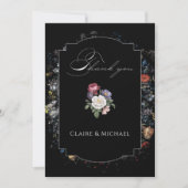 Zwarte bloemencalligrafie foto met fijne kunst bedankkaart (Voorkant)