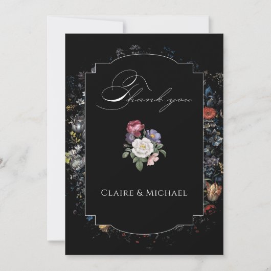Zwarte bloemencalligrafie foto met fijne kunst bedankkaart (Voorkant)