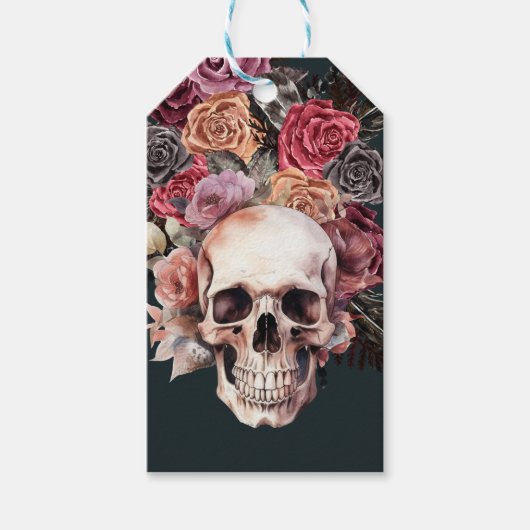 Zwarte bloemendood, gothic party cadeaulabel (Voorkant)