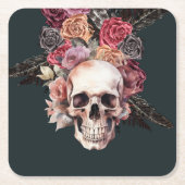 Zwarte bloemendood, gothic verjaardagsservetten kartonnen onderzetters (Voorkant)