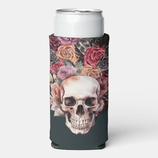 Zwarte bloemendood, gotische verjaardag seltzer blikjeskoeler (Seltzer Voorkant)