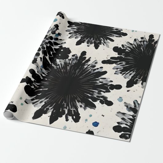 Zwarte bloemeninkt: cool abstract ontwerp cadeaupapier (Uitgerold)