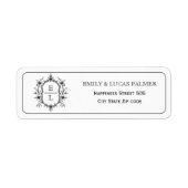  zwarte bloemenkam monogram border bruiloft etiket (Voorkant)