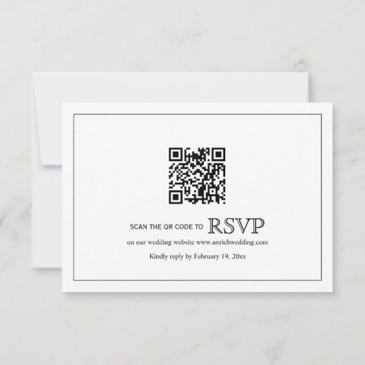 Zwarte bloemenkam monogram QR code bruiloft RSVP Kaartje (Achterkant)