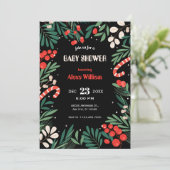 Zwarte bloemenkerst baby shower kaart (Staand voorkant)