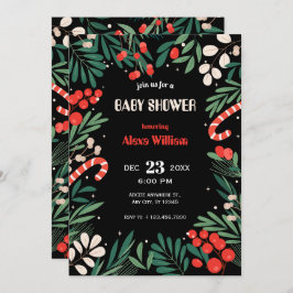 Zwarte bloemenkerst baby shower kaart