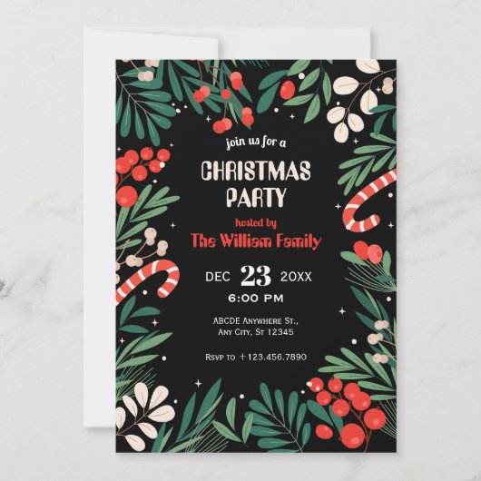 Zwarte bloemenkerstfeest kaart (Voorkant)