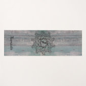 Zwarte Bloemenkrans Boeddha op rustiek hout Yogamat (Voorkant (horizontaal))