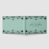 Zwarte bloemenrand op salie groen gastenboek (Volledig)