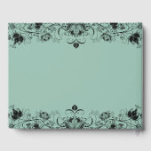 Zwarte bloemenrand op salie groen gastenboek (Achterkant)