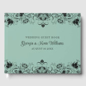 Zwarte bloemenrand op salie groen gastenboek (Voorkant)