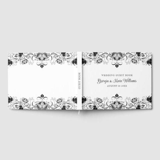 Zwarte bloemenrand op wit gastenboek (Volledig)
