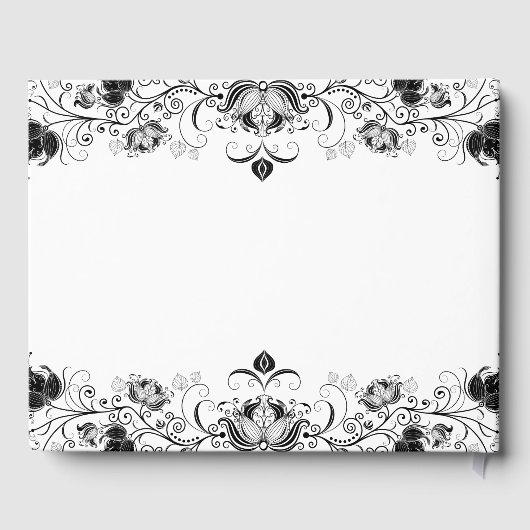 Zwarte bloemenrand op wit gastenboek (Achterkant)