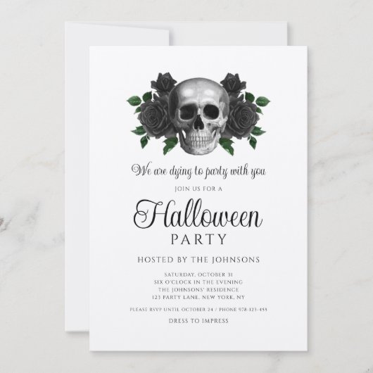  zwarte bloemenschedel Halloween Kaart (Voorkant)