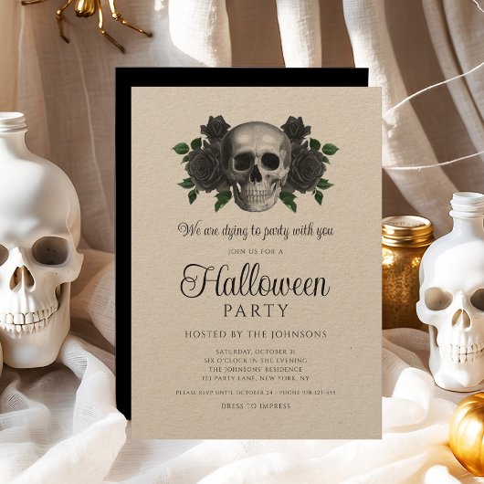  zwarte bloemenschedel Halloween Kaart