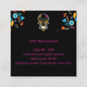 Zwarte bloemenschedel Tattoo Vierkante Visitekaartje (Voorkant)