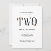  zwarte bloementekst | Tweede verjaardag feest Kaart (Voorkant)