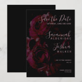 Zwarte Bloemige Aquarel Trouw Save the Date Kaart (Voorkant / Achterkant)