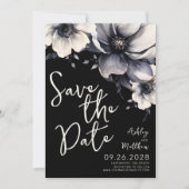 Zwarte Bloemige Bruiloft Save The Date (Voorkant)