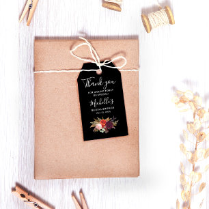 Zwarte Bloemige Dankjewel Bruids Bruiloft  Cadeaulabel