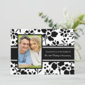 Zwarte bloemige foto 25e jubileum uitnodiging (Staand voorkant)