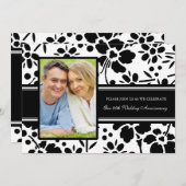 Zwarte bloemige foto 25e jubileum uitnodiging (Voorkant / Achterkant)