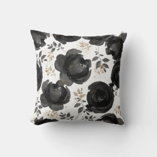 Zwarte Bloemige Glam Bladeren Shabby Chic Kussen