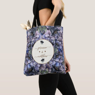 Zwarte Bloemige Klassieke Koppel Namen Bruiloft Tote Bag