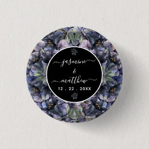 Zwarte Bloemige Klassieke Koppelnamen Bruiloft Ronde Button 3,2 Cm