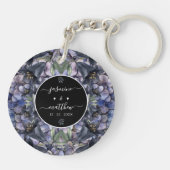Zwarte bloemige klassieke trouwnamen sleutelhanger (Achterkant)