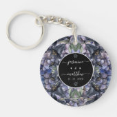 Zwarte bloemige klassieke trouwnamen sleutelhanger (Voorkant)