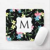 Zwarte Bloemige Monogram Muismat (Met muis)