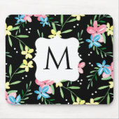 Zwarte Bloemige Monogram Muismat (Voorkant)